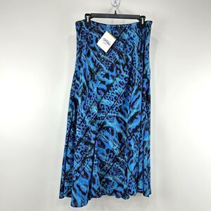 Bob Mackie Skirt Women's L Blue‎ Animal Print NWT Midi Artsy Elastic Waist